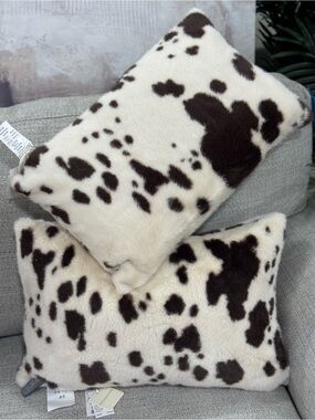 Magaschoni Cream and Brown Cowhide Faux Fur Throw Pillows - Set of 2